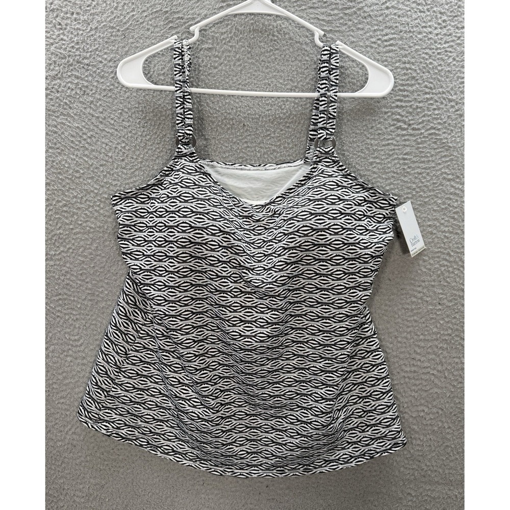 Croft & Barrow Swim Top Womens 1X Black White Geometric Texture Ring Tankini NEW